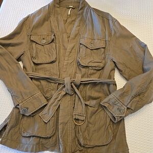Free People Military Utility Jacket with Belt Xs Green